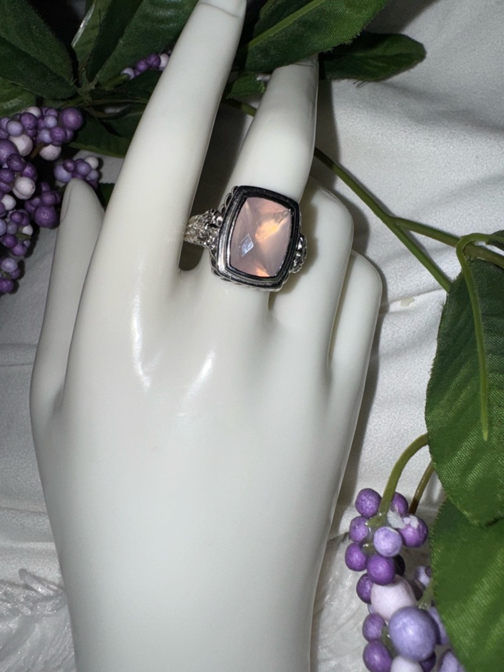 Judith Ripka Sterling Silver Rose Quartz & CZ Cocktail Ring, Size 9
